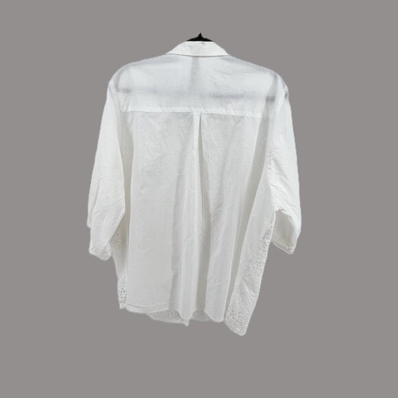 🤍 White Eyelet Blouse Coastal Grandma Minimalist 100% Cotton 3X - Picture 3 of 11